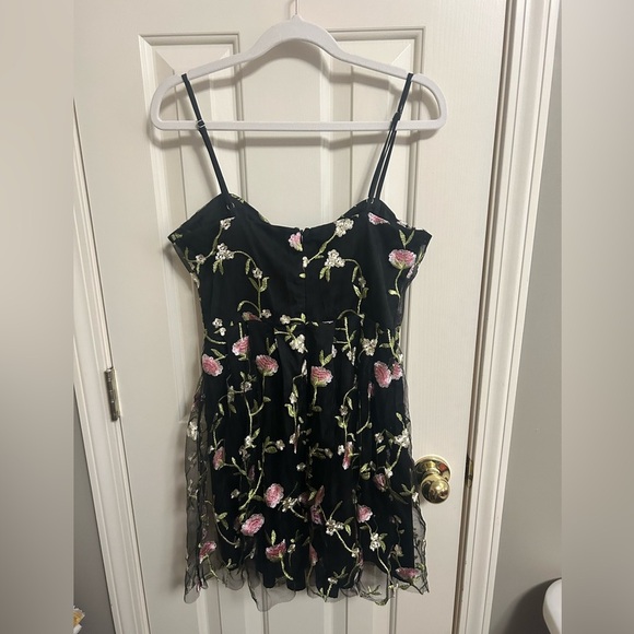 Lulus Naturally Charming Black Floral Embroidered Bustier Mini Dress Med - Picture 5 of 7